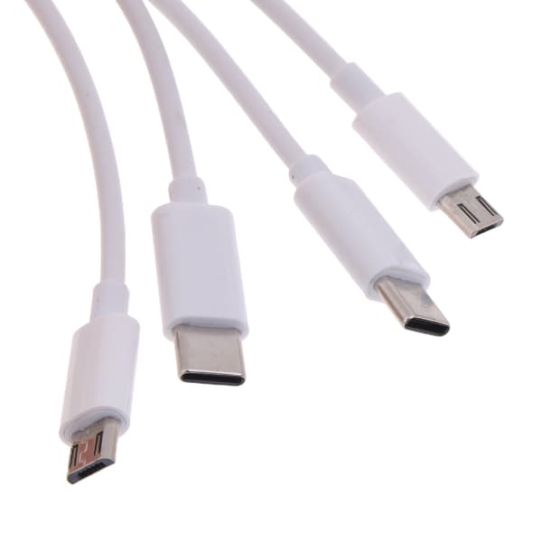 USB C - Micro USB + Type C universaali latauskaapeli puhelimille ja useille laitteille White