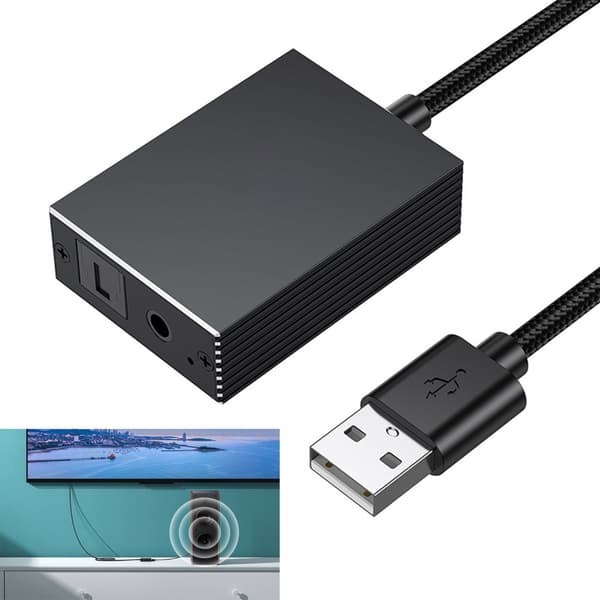USB til 3,5 mm og optisk lydkonverter til fordybende gaming 120cm