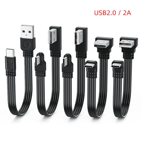 USB til Type C Datakabel Rask 2A Lading Høy Hastighet 480Mbps Datasynkronisering Bøyelig 90°/Rett Hode Koblinger Ledning 10cm - USB L to Type C UD