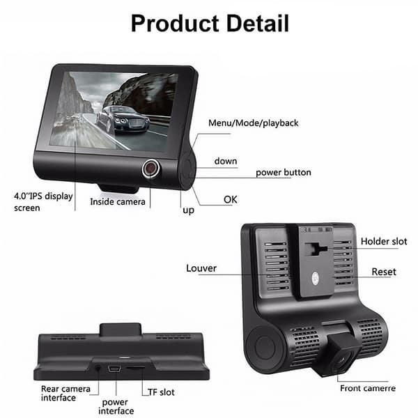Full High-Definition Dual-Lens Bilkamera DVR 4.0 tums LCD-skärm Loop-inspelning null - Button front 