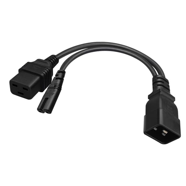 Y-splitter Adapterlinje IEC320 C20 Stik 3-benet Han til C7+C19 Hun Strømkabel