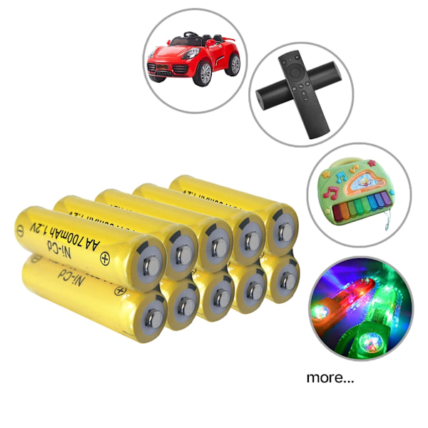10st AA 1.2V 700mAh Uppladdningsbart Batteri NiCd 2A För Mus Elektrisk Leksak Fjärrkontroll
