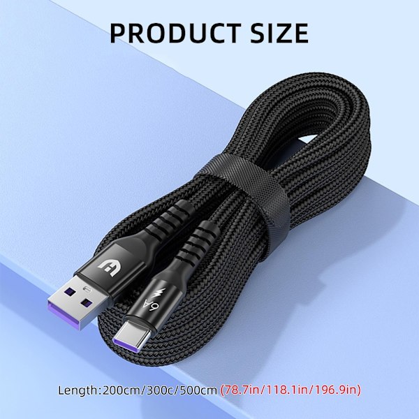 USB til USB C kabel 480Mbps overførselsladekabel til telefon laptop tilbehør 3m