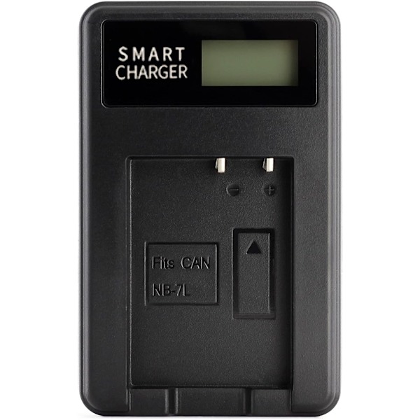 Kompakt ABS-kamerabatteriladdare med LCD-display för NB7L, G11/G12/SX30 IS-kamera - mångsidigt laddningsalternativ med USB-laddare