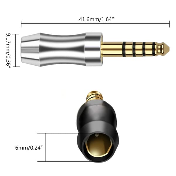 2 st guldpläterad 4,4 mm hörlurskontakt hörlursadapter 5-polig stereojack Silver - Gilded