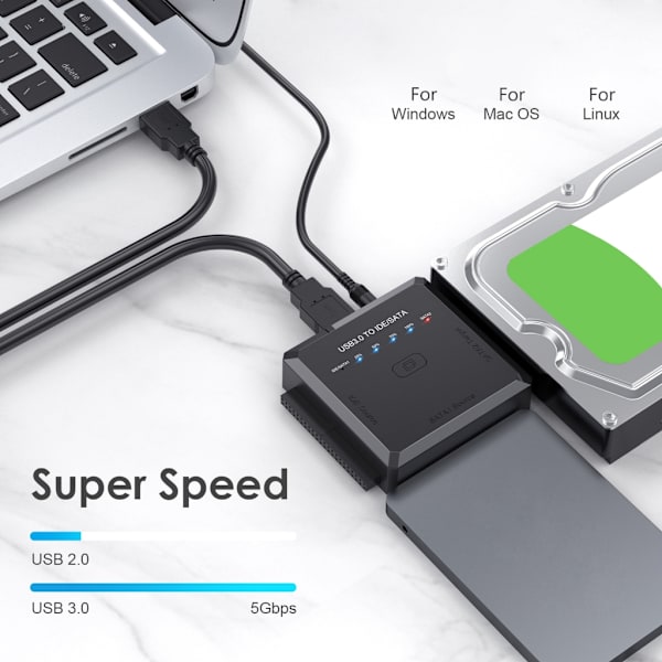 SATA IDE til USB 3.0-adapter, harddiskstik til 2,5\" 3,5\" SATA & IDE SSD HDD harddisk, One-Touch Backup UK