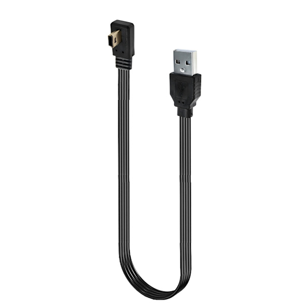 Rettvinklet USB til Mini USB-kabel i silikon, flat ledning egnet for lading 0.3m Bend right