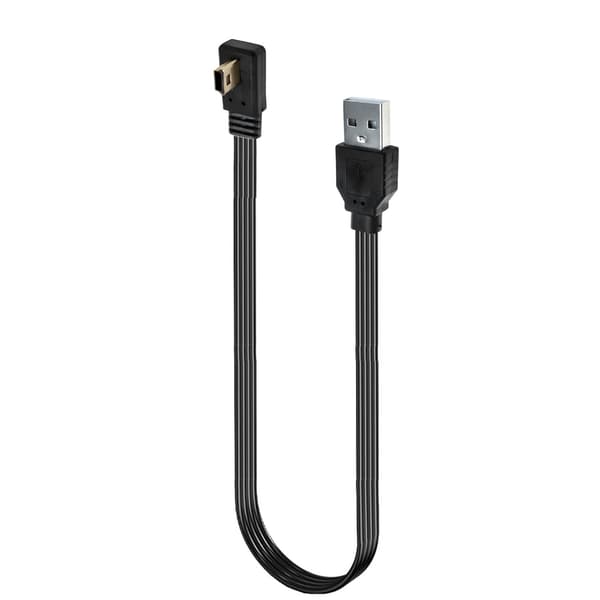 Retvinklet USB til Mini USB-kabel Silikone fladt kabel velegnet til opladning 0.3m Upward bend