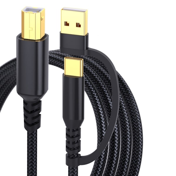 USB Type C til USB B skriverkabel 480 Mbps datakabel for datamaskiner og bærbare Black 3m
