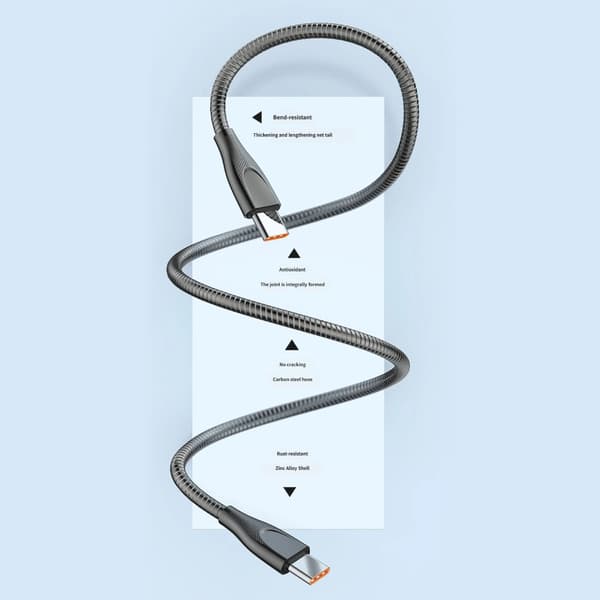 Typ C-kabel 65W Snabbladdning USB till Typ C Hane till Hane Dataöverföringskabel Silver 1m