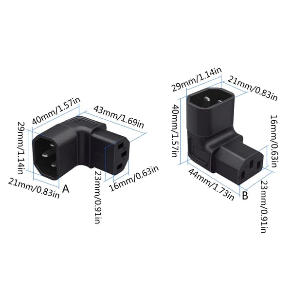IEC320 C14 til C13-adapter C14 til C13 Opp/Ned Vinkel Forlengelsesstrømadapter Strømadapter Serverstrømadapter For PC null - D