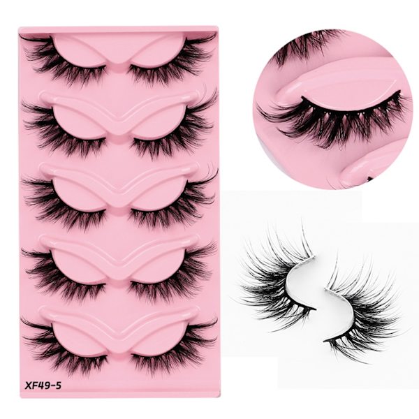 5 par Cat Eye Lashes Wispy Faux Mink Lashes Cat Eye Ögonfransar för kvinnor XFHZ-5