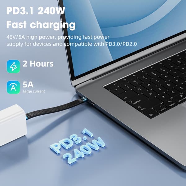 USB 4-kabel 40 Gbps overføringshastighet myk USB C til USB C ladekabel Black 2K