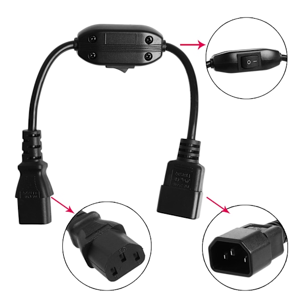 Högkvalitativ IEC 320 C14 Hankontakt till C13 Honkontakt Y-typ Delare Strömledning