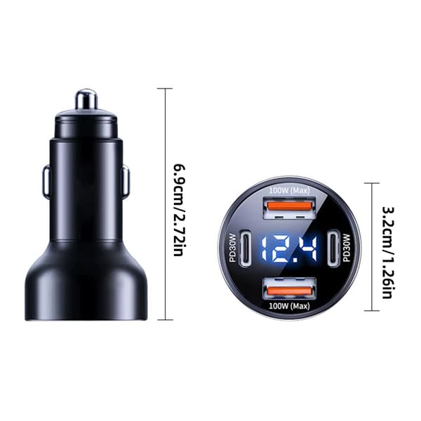 USB 100W PD30W Biloplader med digitalt display til smartphones og tablets USB PD DC5521