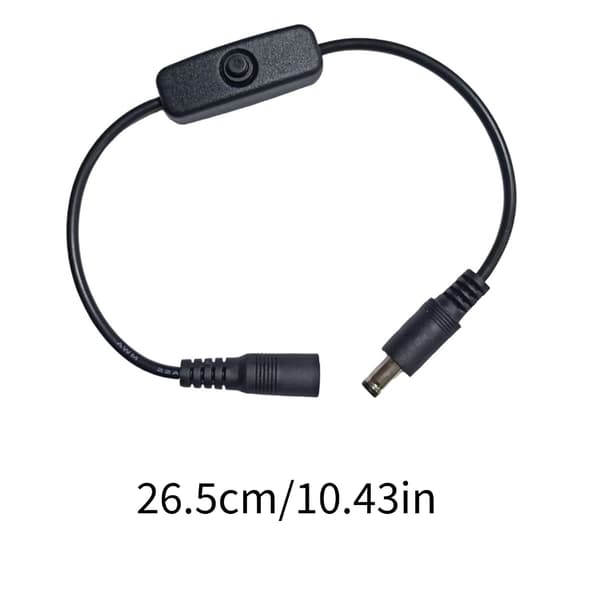 DC5521 strømkabel 5.5x2.1mm han til hun med afbryder til LED-belysning og CCTV-systemer Black