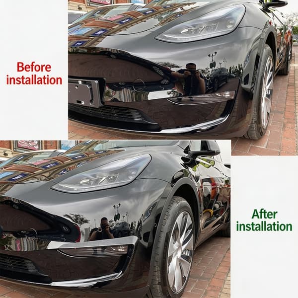 Lättinstallerad vindavvisare för utvalda 2019+ ABS främre stötfångarläppsplitter Glossy Black