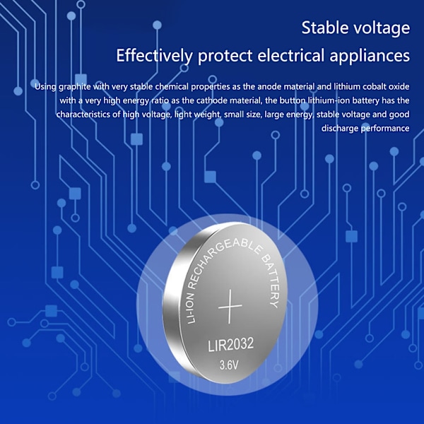 Bekvämt Laddningsbara Batterier LIR2032 LIR 2032 3.6V 40mAh Knappcellsbatterier för Olika Elektroniska Enheter 5 pieces per card