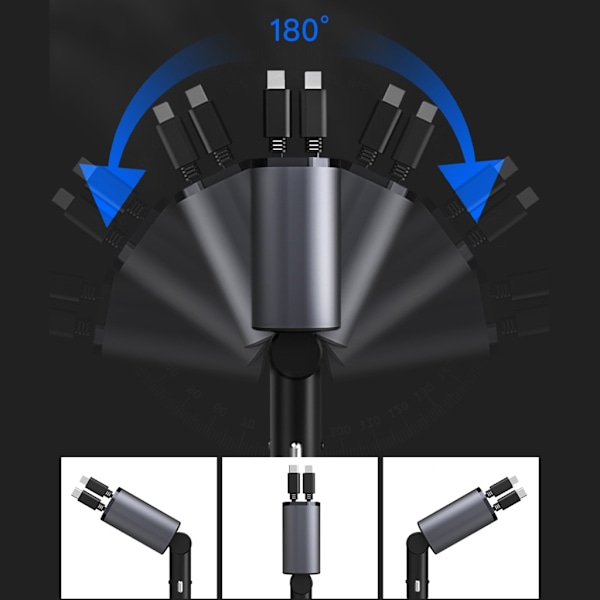 Billaddare med Utökbar Sladd 2 USB C-portar Billaddare Adapter 100W Snabb
