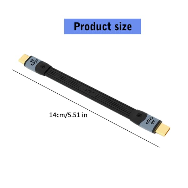 USB C til C-kabel, 100W hurtiglading 40Gbps datasynkronisering 8K video kort lengde 14cm