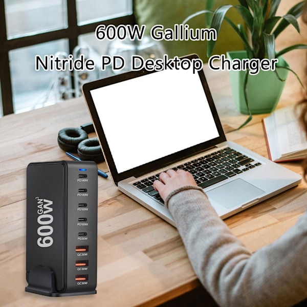 600W GaNs Laddare Bärbara Datorer USB C USB A Snabbladdning PD Laddning för Telefonladdare Black EU Plug