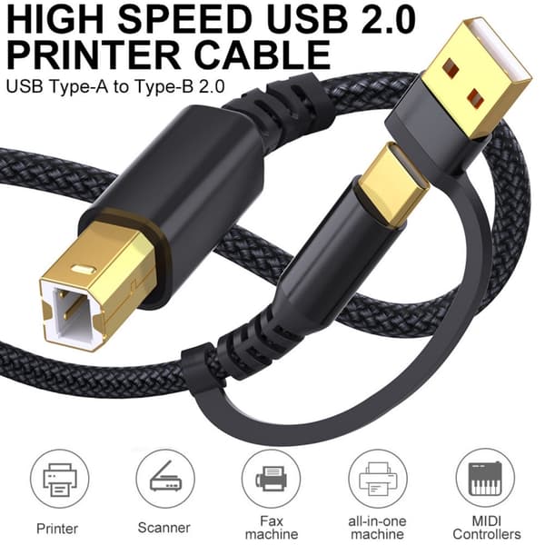 USB Typ C till USB B Skrivarkabel 480Mbps Datakabel för Datorer och Laptops Black 5m