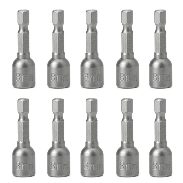 10 st Magnetiska Mutterdrivrarsats 8mm 5/16\" Hylsadapter Hex Borrbit