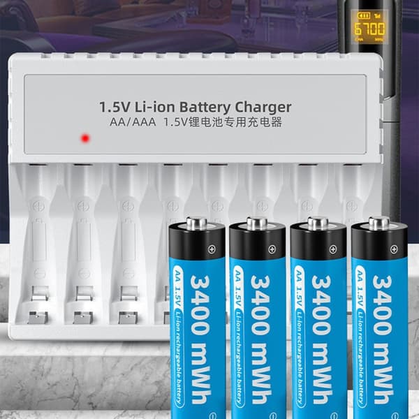 Intelligent MultiSlot Batterilader for AA 3A-batterier Ladehuber 4 charging slots