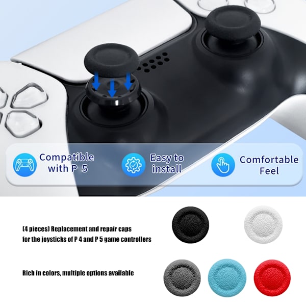 Erstatnings Joystick TPE Hætter Gaming Tilbehør til Spilcontroller Grey