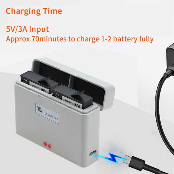 Batteriladdare Snabb Batteriladdare Hubs för OSMO Action 3 Drönartillbehör