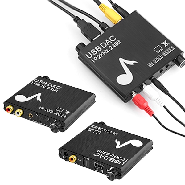 192KHz DAC Digital-till-analog-omvandlare Volymkontroll Digital Optisk Koaxial till Analog Stereo L/R RCA 3,5 mm Adapter
