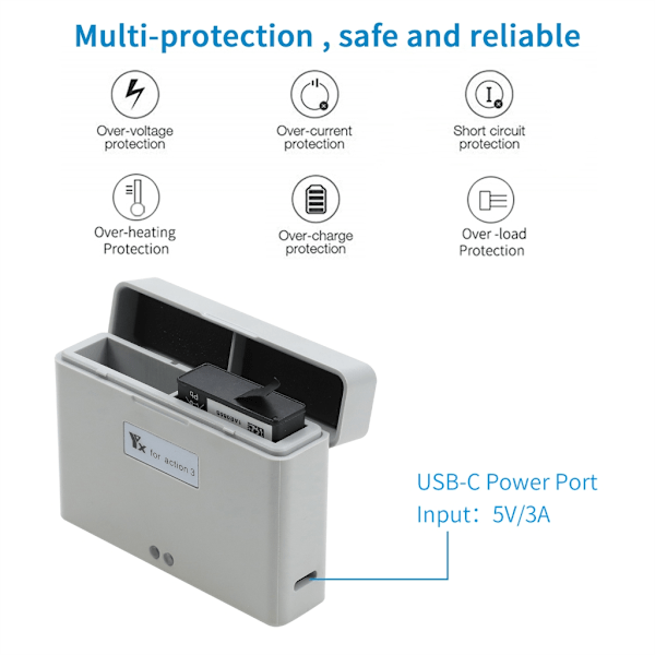 Batteriladdare Snabb Batteriladdare Hubs för OSMO Action 3 Drönartillbehör