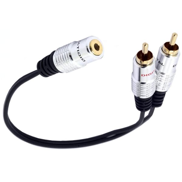 Forgyldt computerkabeladapter 3,5 mm til 2RCA konverterledning hun til han Y splitterledning sort