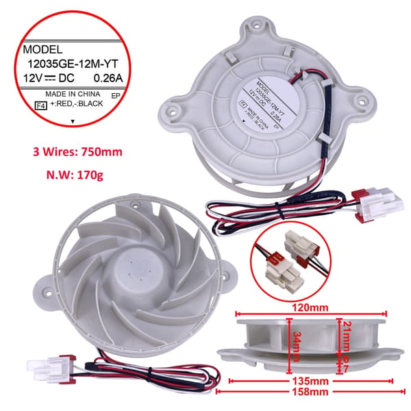Original Standard Kylskåpsfrys Kylfläktmotor Metallcentrum Stabil Drift Black