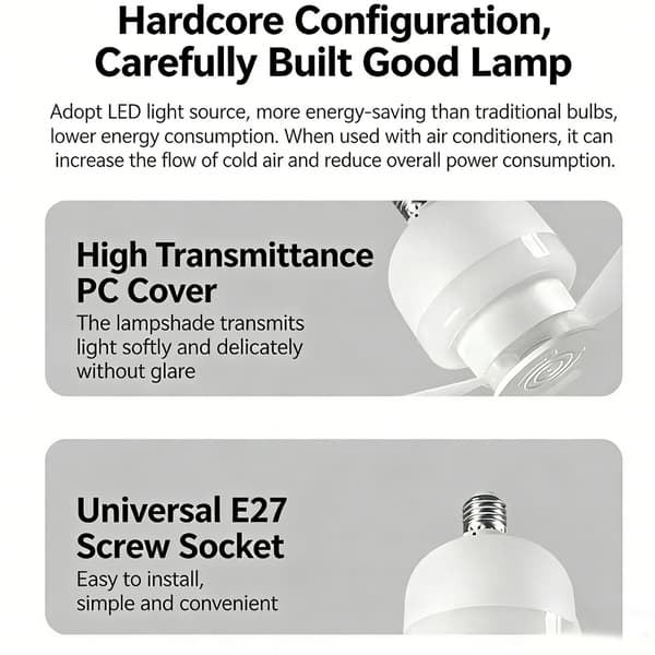 Energibesparende ventilatorlampe til små rum E27 fatning loftventilatorlampe til stuen