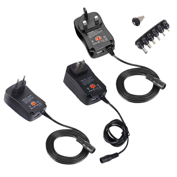 Justerbar spänning AC/DC-adapter med 6 DC-kontakter, justerbar 3V 4.5V 5V 6V 7.5V 9V 12V 2.5A Multipel enhetskompatibilitet US
