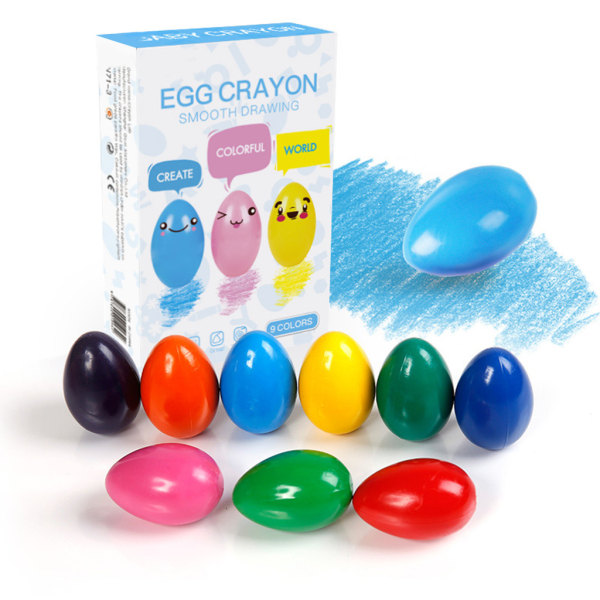 9 färger fast äggform kritor Ej giftig Tvättbar målning Ritningsvax för baby Konsttillbehör