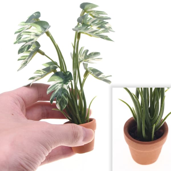 Mini Monstera Deliciosa Plastväxt för Dockhus Inredningsaccessoar