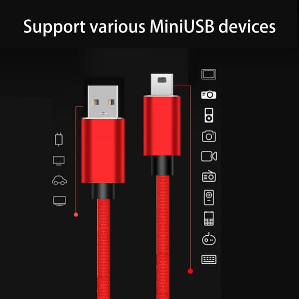 Mini USB-kabel Mini USB til USB Hurtig dataopladerkabel til MP3 MP4-afspiller Bil DVR GPS Digitalkamera 1M Mini USB Red