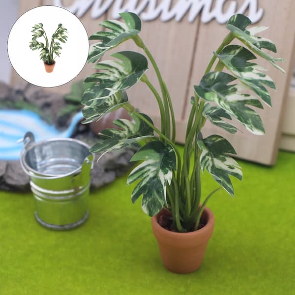 Mini Monstera Deliciosa Plastväxt för Dockhus Inredningsaccessoar