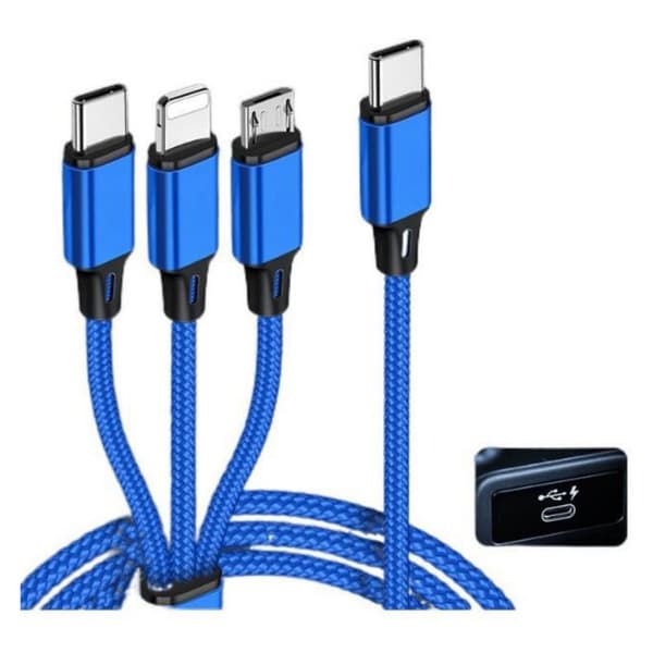 3 i 1 Flettet USB-lader 1,2 m Hurtigladekabel Effektiv Dataoverføring Red