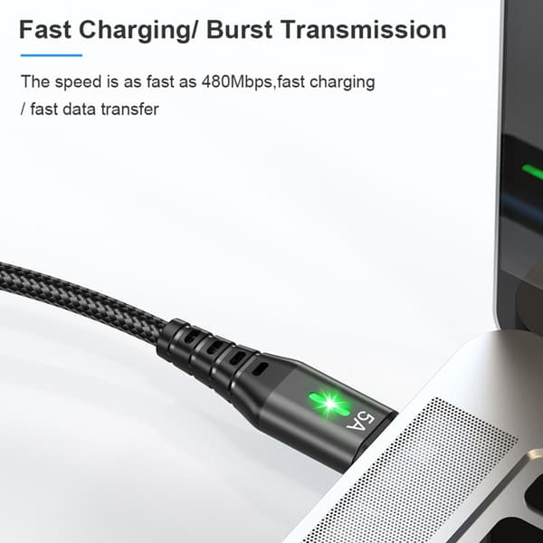 USB A - Micro -sovitinkaapeli, nopea lataus 5A, USB LED-valo 0,3/1/2/3M Black 0.3m