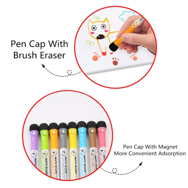 Magnetisk Whiteboard Marker Set Raderbar flytande krita penna med suddgummi Återfyllningsbar för skolans svarta tavla Whiteboard