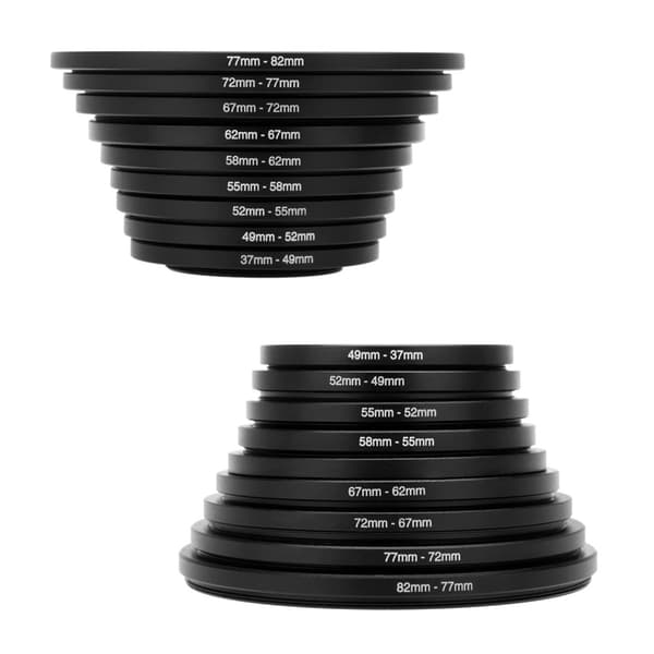 Kameralinsfilterkit: 9-delat set med UV- och polariserande filteradapterringar Set Step Up / Down 82-37mm 37-82mm null - Inversion ring