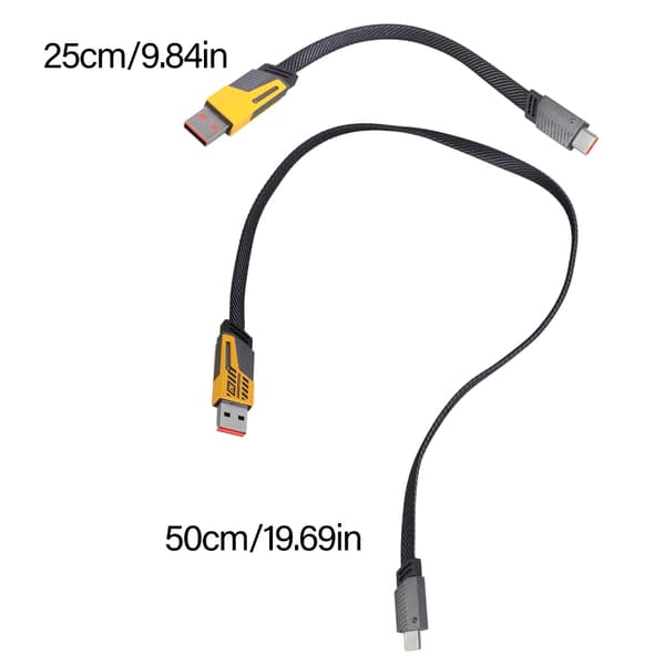 25 cm/50 cm lång Typ C + USB till Typ C 2-i-1 laddningskabel 65W snabbladdning 0.5m Fold in half 21mm