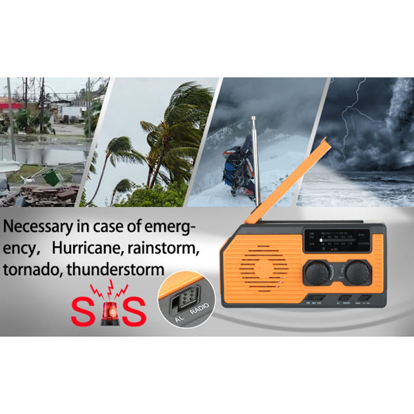 Nödradio NOAA Solenergi Handvev 5000mah Batteri Telefonladdare Strömvisning SOS Ficklampa Väderradio