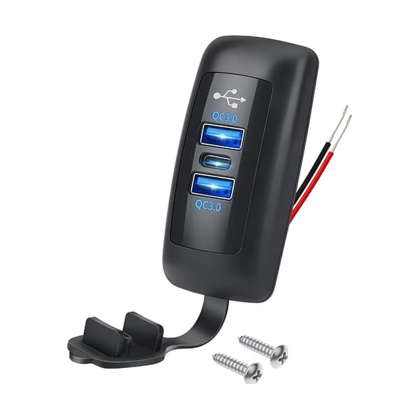Universal USB-opladerudtag til køretøjer med dobbelt QC3.0 og PD3.0-porte, støvtæt gummibetræk, nem montering