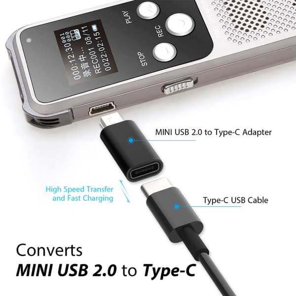 Mini USB til USB C Adapter USB C til Mini USB Adapter USB C Hun til Mini USB Silver
