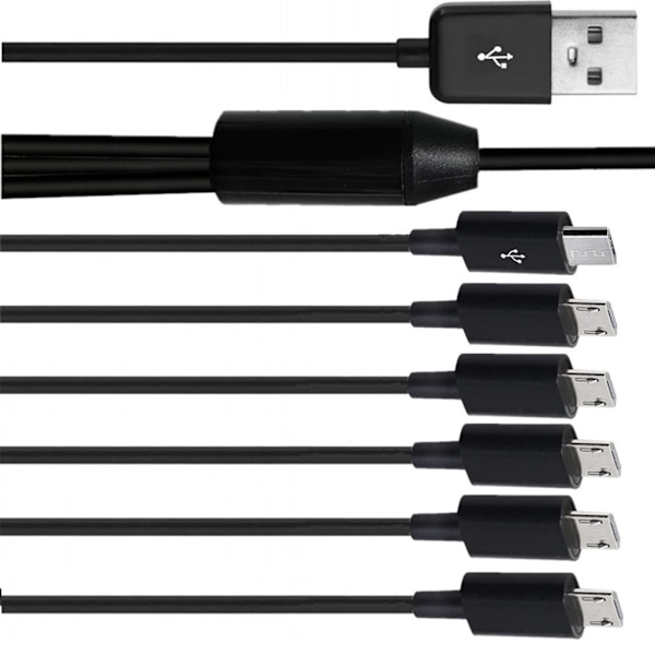 USB 2.0 Typ A Hane till 6 Micro USB Hane Splitter Data Synkronisering och Laddningskontakt 1.5m