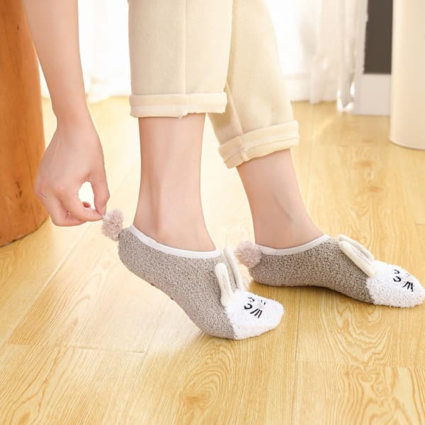 Dame Fuzzy Sokker Vinter Varme Fluffy Bløde Hjemmesko Hjem Sove Søde Dyresokker Black
